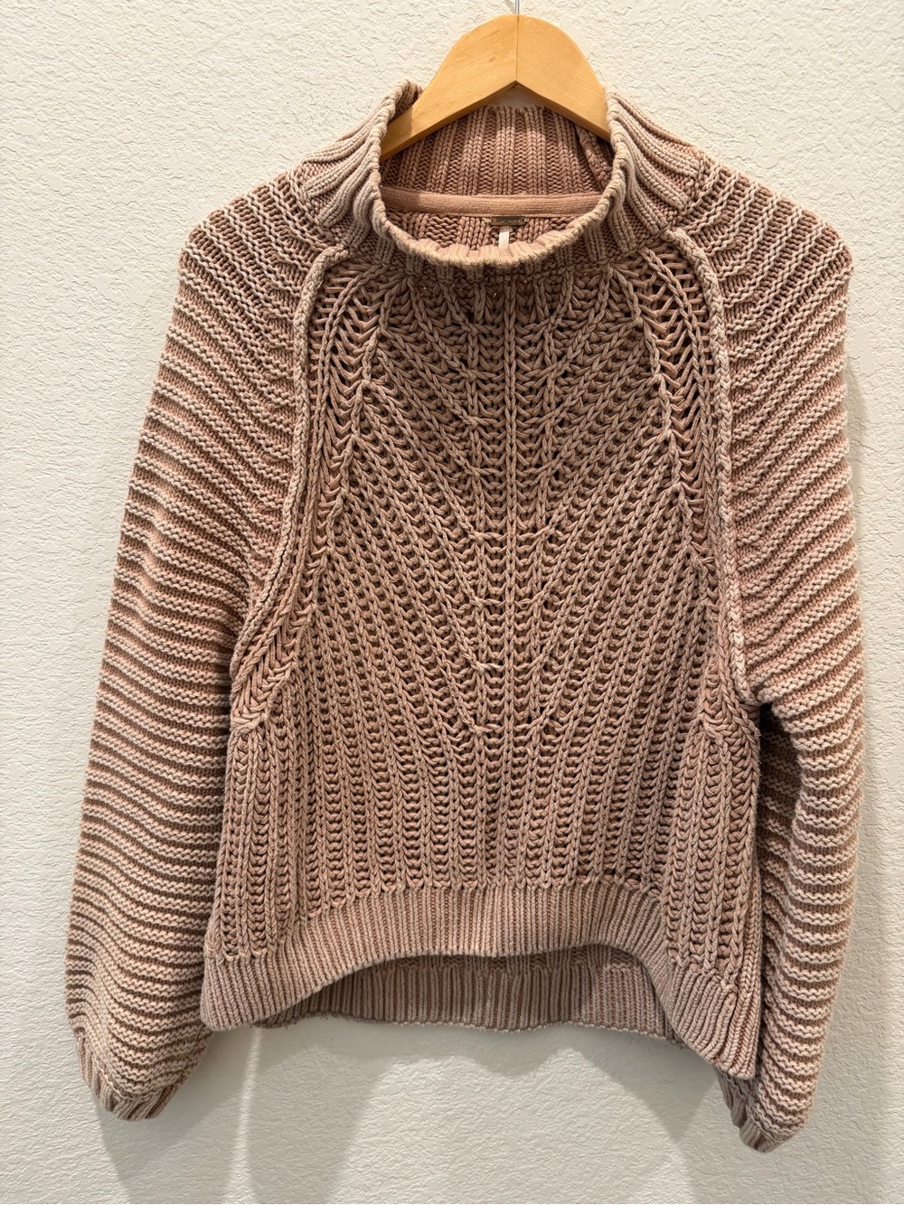 Free People My Only Sunshine Mock Neck Sweater Tan Beige Chunky Knit Medium